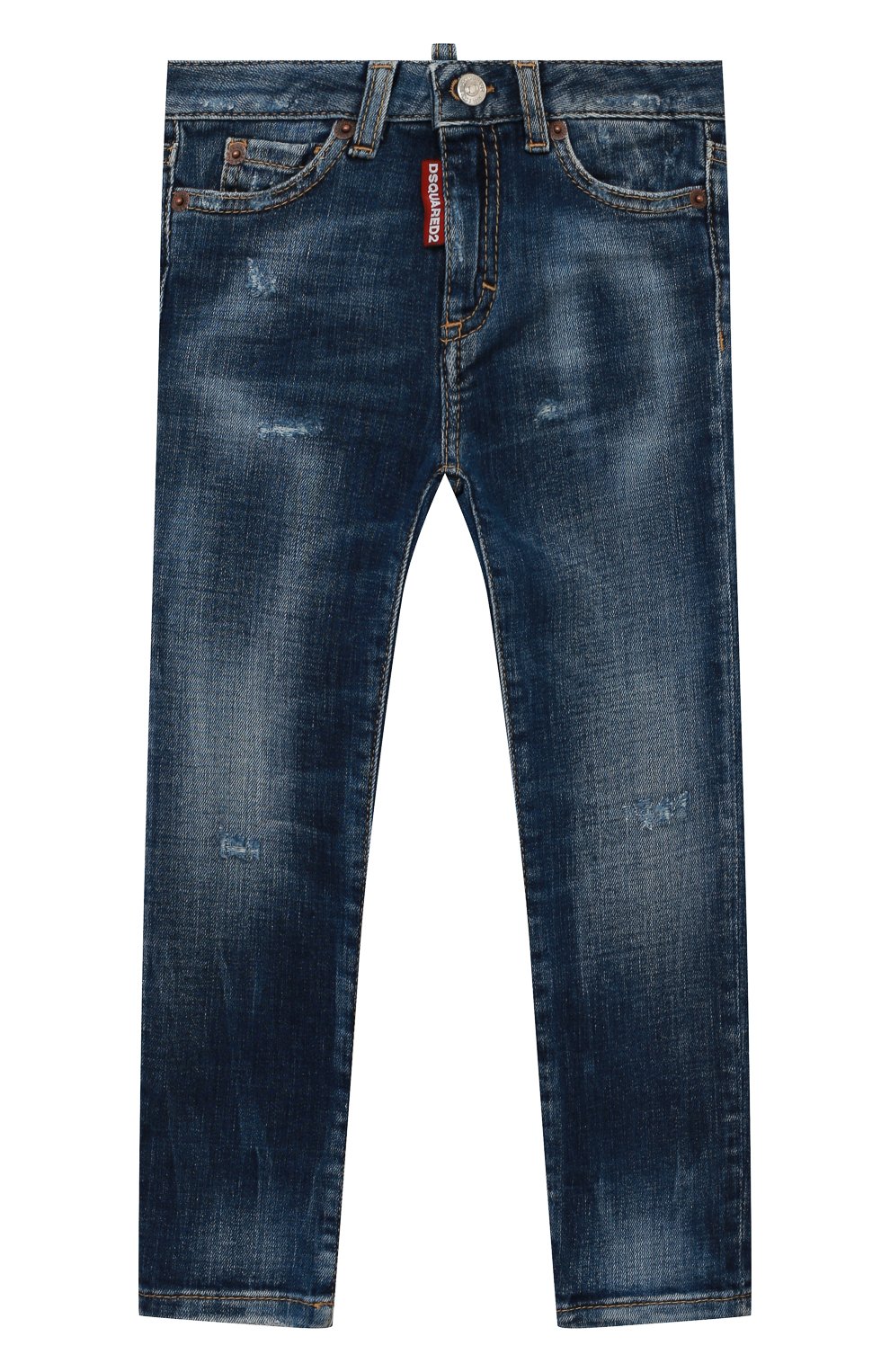 Детские джинсы DSQUARED2 синего цвета, арт. DQ01DX-D0071 | Фото 1 (Материал сплава: Проставлено; Нос: Не проставлено; Материал внешний: Хлопок; Детали: Потертости)