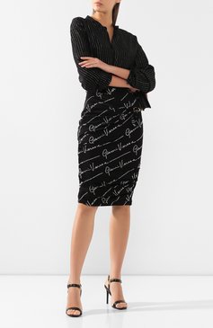 Женская юбка из вискозы VERSACE черного цвета, арт. A85690/A227759 | Фото 2 (Женское Кросс-КТ: Юбка-карандаш, Юбка-одежда; Материал сплава: Проставлено; Длина Ж (юбки, платья, шорты): До колена; Материал внешний: Вискоза; Драгоценные камни: Проставлено; Материал подклада: Вискоза; Статус проверки: Проверена категория)