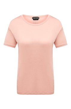 Женская шелковая футболка TOM FORD светло-розового цвета, арт. TSJ383-FAX835 | Фото 1 (Материал внешний: Шелк; Стили: Гламурный; Принт: Без принта; Рукава: Короткие; Длина (для топов): Стандартные; Региональные ограничения белый список (Axapta Mercury): RU; Женское Кросс-КТ: Футболка-одежда)