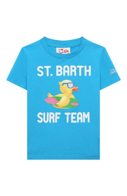 Детская хлопковая футболка MC2 SAINT BARTH голубого цвета, арт. STBK/TSHIRT B0Y/05705D | Фото 1 (Материал внешний: Хлопок; Драгоценные камни: Проставлено; Материал сплава: Проставлено; Рукава: Короткие)