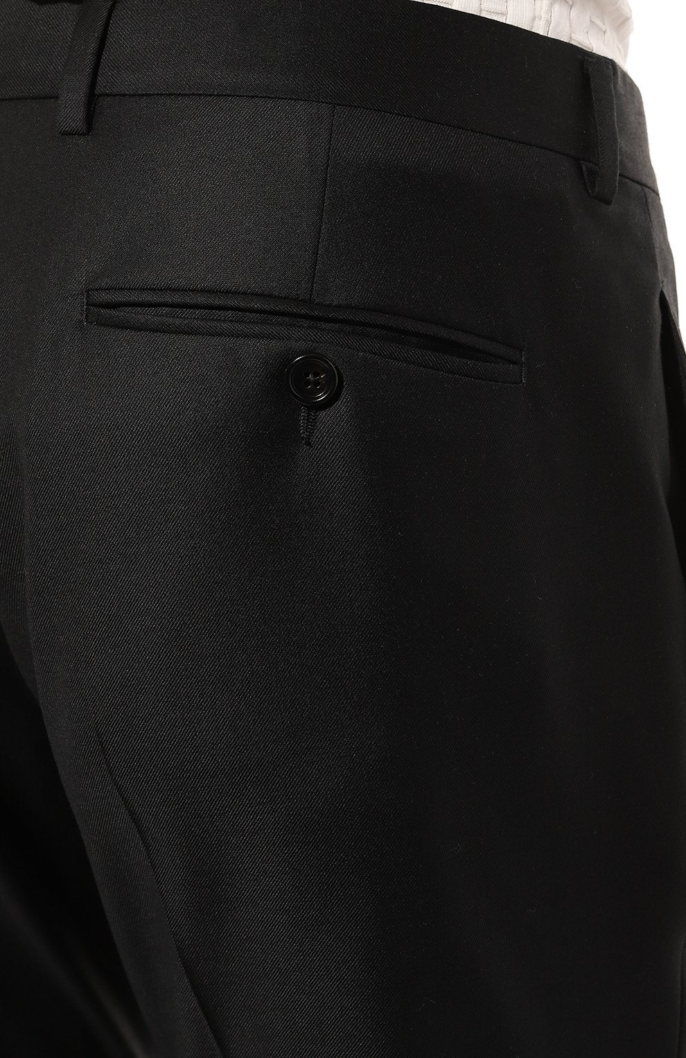 Мужские шерстяные брюки GUCCI черного цвета, арт. 406135 Z421E_2 | Фото 5 (Материал внешний: Шерсть; Длина (брюки, джинсы): Стандартные; Материал сплава: Проставлено; Стили: Классический, Кэжуэл; Случай: Формальный; Драгоценные камни: Проставлено)