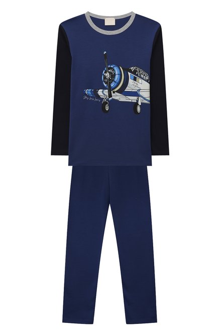 Женская хлопковая пижама STORY LORIS темно-синего цвета, арт. 36232/8A-16A | Фото 1 (Рукава: Длинные; Драгоценные камни: Проставлено; Материал сплава: Проставлено; Материал внешний: Хлопок)