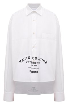 Женская хлопковая рубашка VETEMENTS белого цвета, арт. UE63SH461W | Фото 1 (Рукава: Длинные; Принт: Без принта; Женское Кросс-КТ: Рубашка-одежда; Длина (для топов): Стандартные; Материал сплава: Проставлено; Материал внешний: Хлопок; Драгоценные камни: Проставлено; Стили: Кэжуэл)