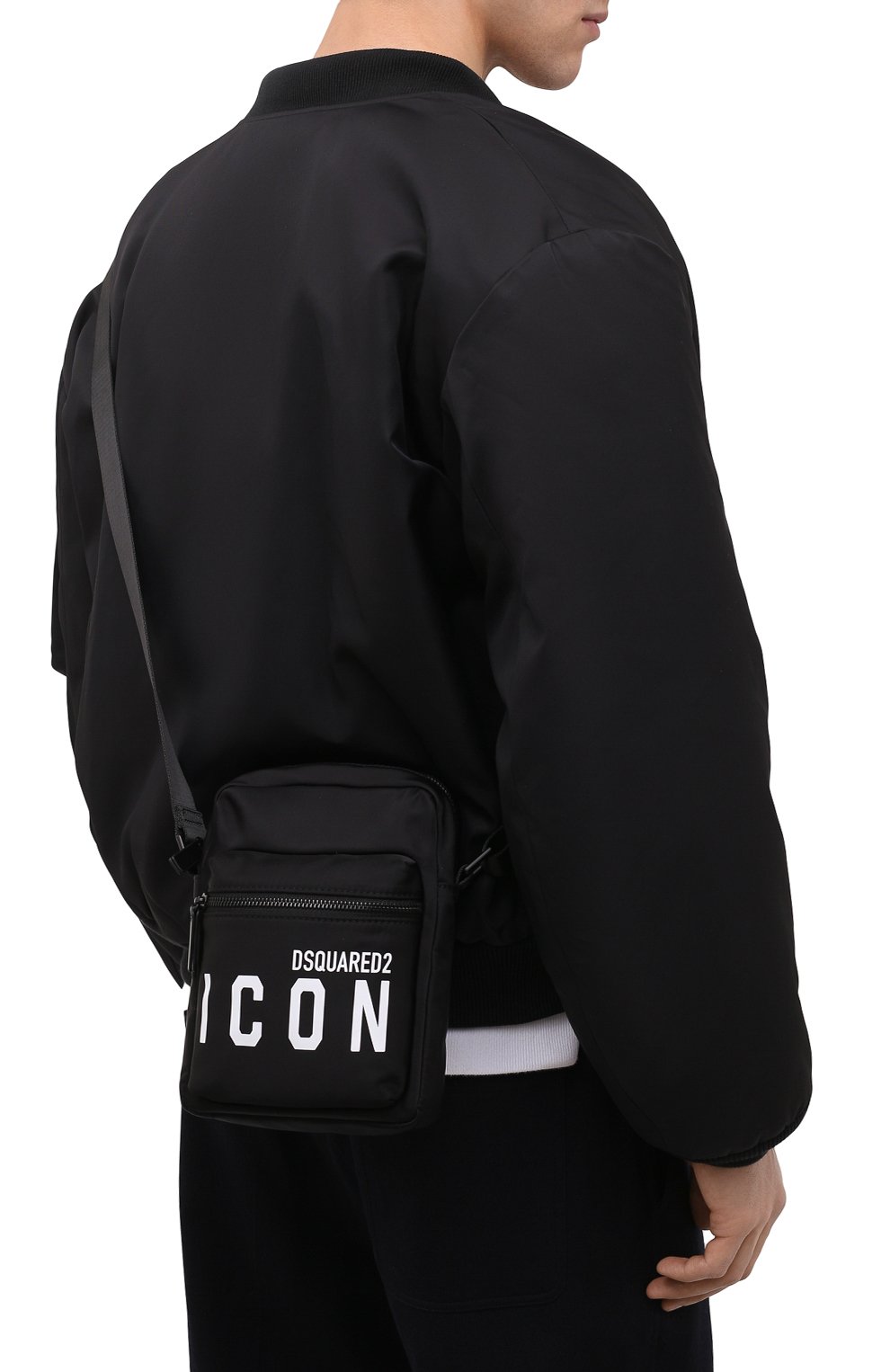Мужская текстильная сумка icon DSQUARED2 черного цвета, арт. CBM0023 11703199 | Фото 2 (Ремень/цепочка: На ремешке; Материал: Текстиль; Размер: small)