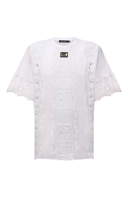 Мужская футболка из хлопка и вискозы DOLCE & GABBANA белого цвета по цене 122000 руб., арт. G8NM5Z/HU7H8 | Фото 1