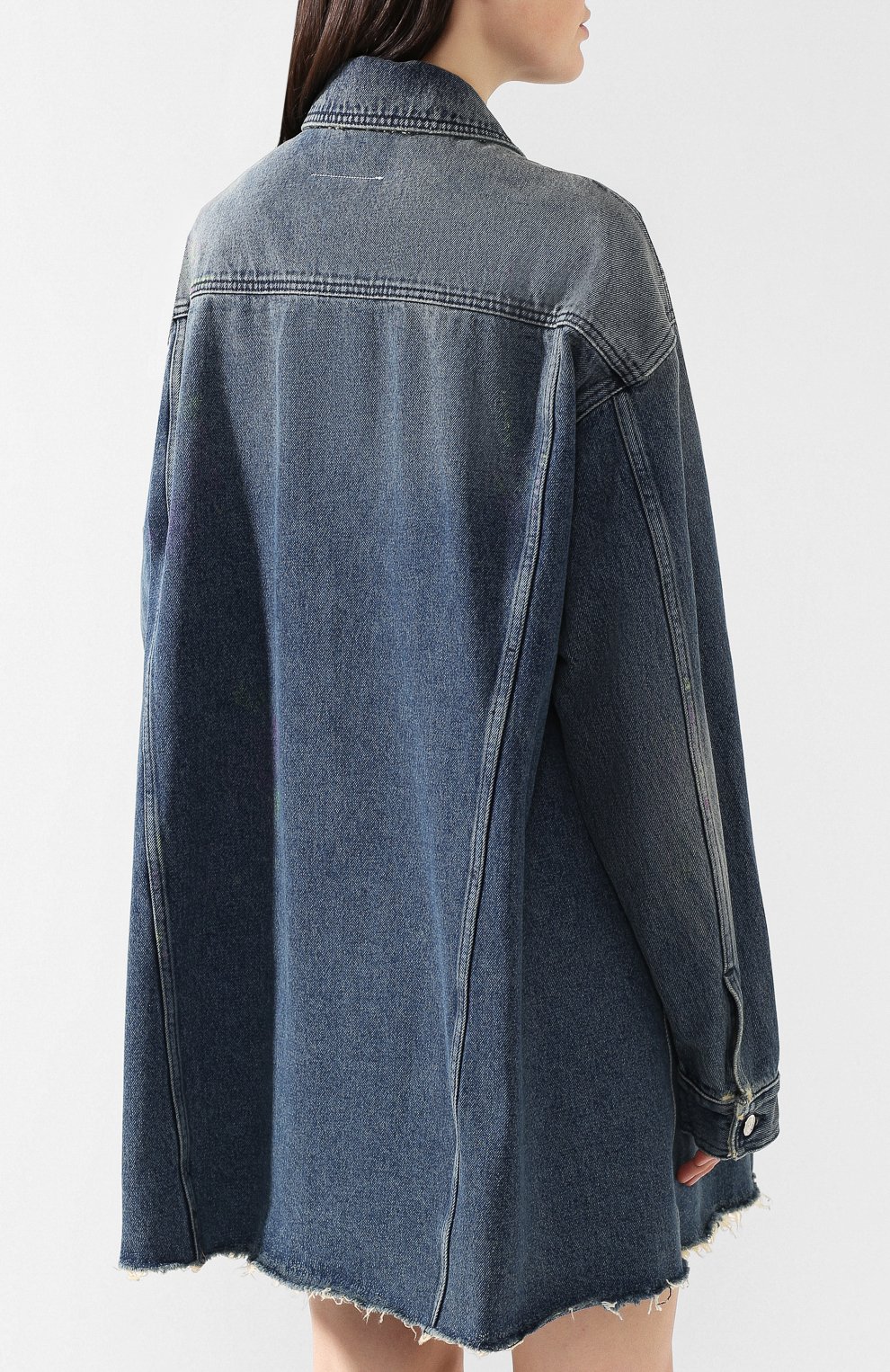 Женская джинсовая куртка MM6 темно-синего цвета, арт. S52AM0102/S30649 | Фото 4 (Кросс-КТ: Куртка, Деним; Рукава: Длинные; Длина (верхняя одежда): До середины бедра; Материал внешний: Хлопок, Деним; Статус проверки: Проверена категория)