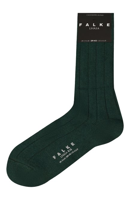 Мужские носки из шерсти и вискозы FALKE темно-зеленого цвета, арт. 14423. | Фото 1 (Материал сплава: Проставлено; Материал внешний: Шерсть; Нос: Не проставлено)