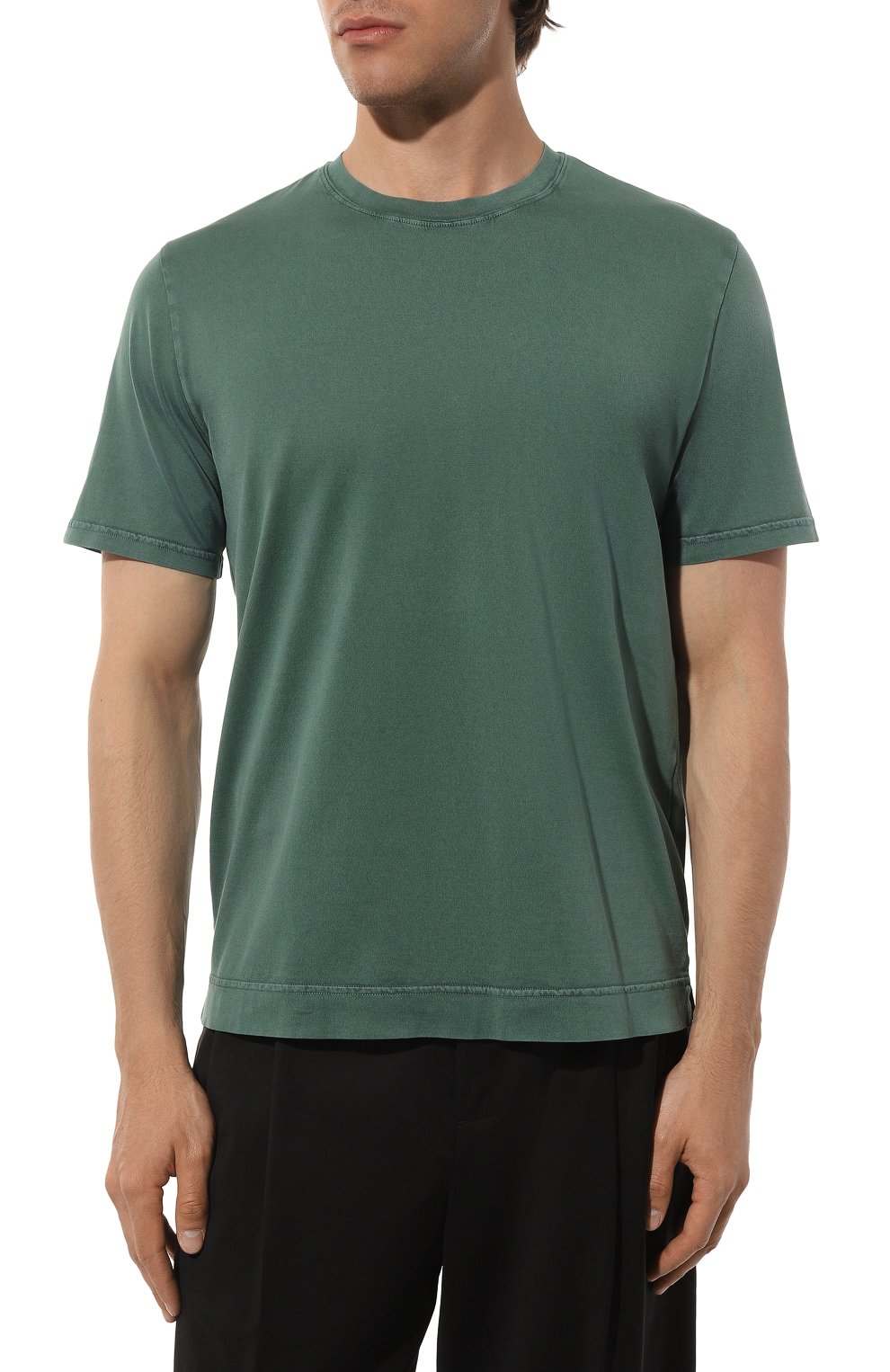 Мужская хлопковая футболка FEDELI зеленого цвета, арт. 6UEF0103 | Фото 3 (Принт: Без принта; Рукава: Короткие; Длина (для топов): Стандартные; Материал внешний: Хлопок; Стили: Кэжуэл)