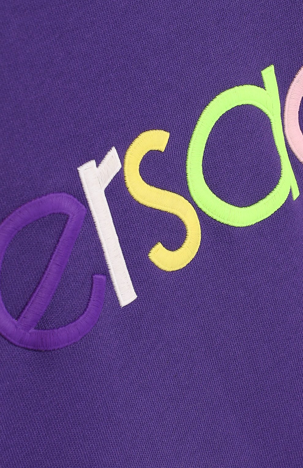 Детское хлопковое мини-платье VERSACE фиолетового цвета, арт. YVFAB454/YFE130/M-L | Фото 3 (Рукава: Короткие; Случай: Повседневный; Принт: С принтом; Материал внешний: Хлопок; Девочки Кросс-КТ: Платье-одежда; Статус проверки: Проверена категория)