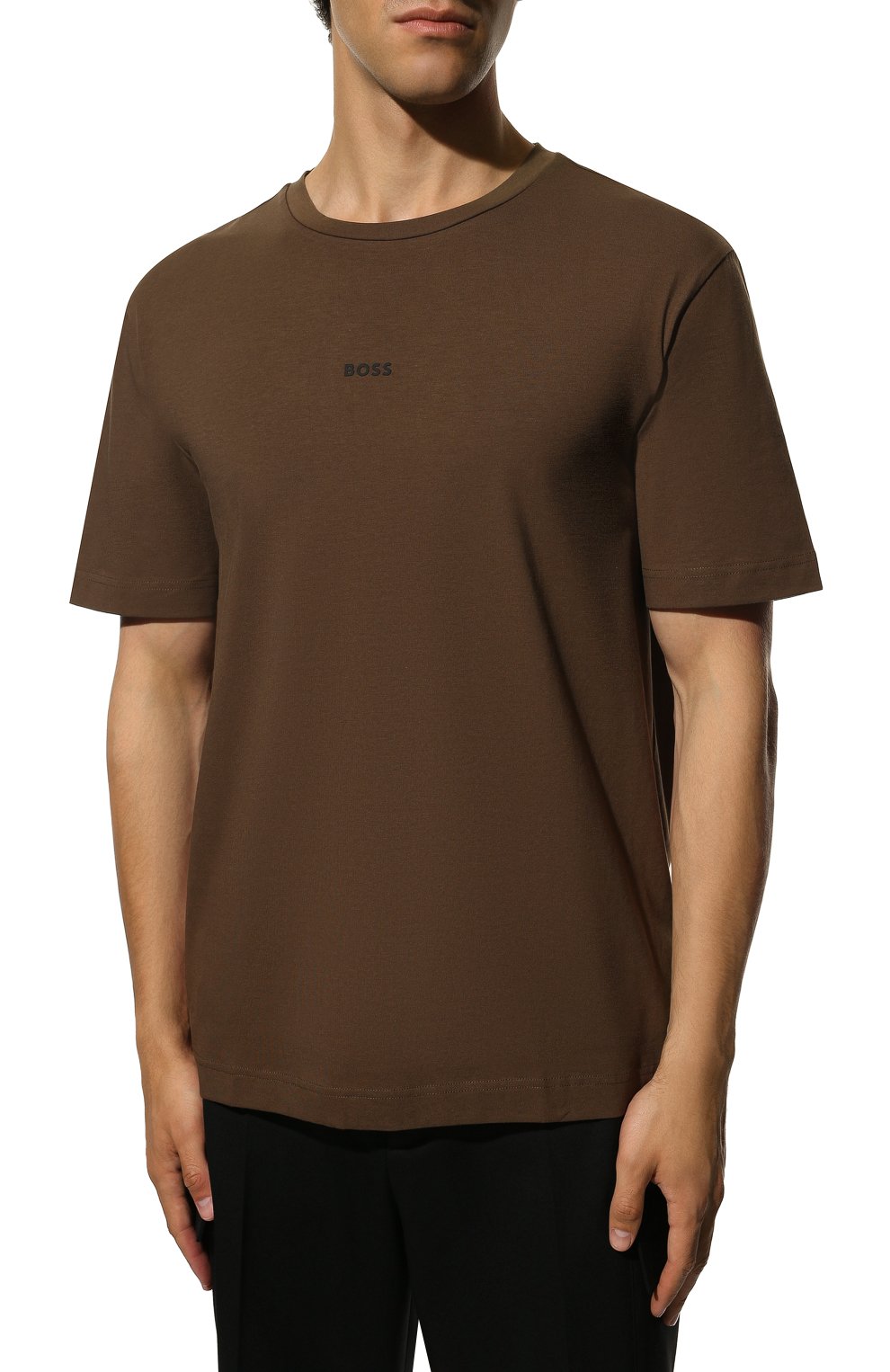 Мужская хлопковая футболка BOSS ORANGE коричневого цвета, арт. 50473278 | Фото 3 (Принт: Без принта; Рукава: Короткие; Длина (для топов): Стандартные; Материал внешний: Хлопок; Стили: Кэжуэл)