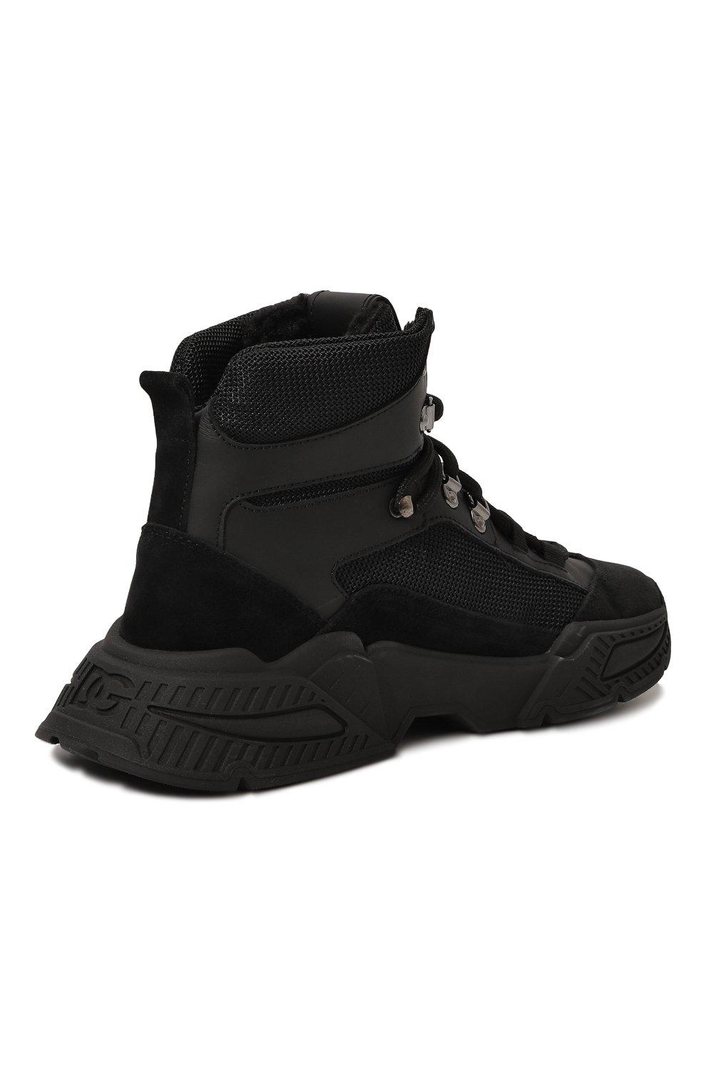 Детские кожаные ботинки DOLCE & GABBANA черного цвета, арт. DA5162/A9H56/37-39 | Фото 3 (Кросс-КТ: хайкеры; Материал сплава: Проставлено; Нос: Не проставлено; Матер иал внутренний: Текстиль)