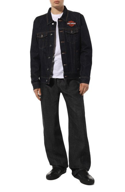 Мужская джинсовая куртка HARLEY-DAVIDSON темно-синего цвета, арт. 99027-23VM | Фото 2 (Рукава: Длинные; Длина (верхняя одежда): Короткие; Материал сплава: Проставлено; Драгоценные камни: Проставлено; Материал внешний: Хлопок)