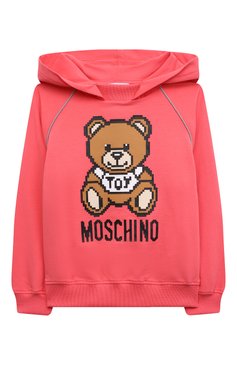 Детский хлопковое худи MOSCHINO кораллового цвета, арт. HUF05Q/LDA13/4A-8A | Фото 1 (Рукава: Длинные; Материал сплава: Проставлено; Материал внешний: Хлопок; Драгоценные камни: Проставлено; Девочки Кросс-КТ: Худи-одежда; Ростовка одежда: 5 лет | 110 см, 6 лет | 116 см, 8 лет | 128 см)