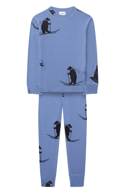 Детский комплект из лонгслива и брюк WOOL&COTTON синего цвета, арт. PRUFP | Фото 1 (Рукава: Длинные)