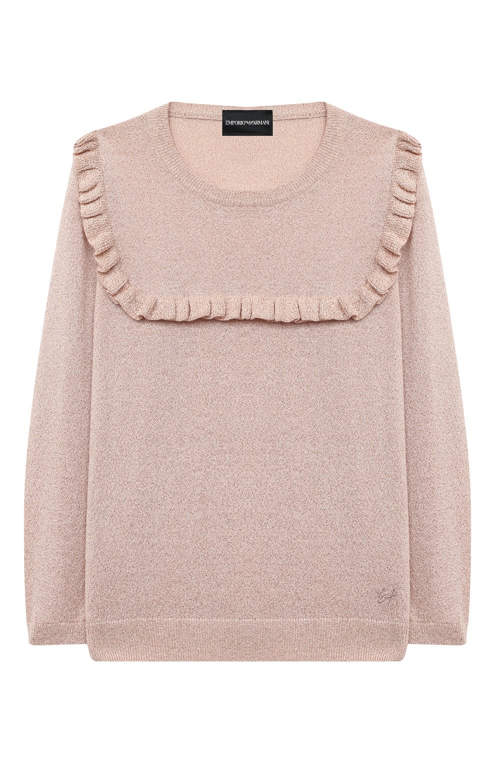 Детский пуловер EMPORIO ARMANI розового цвета, арт. 3K3M67/3M17Z | Фото 1 (Девочки Кросс-КТ: Пуловер-одежда; Рукава: Длинные; Региональные ограничения белый список (Axapta Mercury): RU; Материал сплава: Проставлено; Материал внешний: Вискоза; Драгоценные камни: Проставлено; Ростовка одежда: 10 - 11 лет | 140 - 146см, 13 - 15 лет | 158 см, 16 лет | 164 см, 7 лет | 122 см, 8 лет | 128 см)