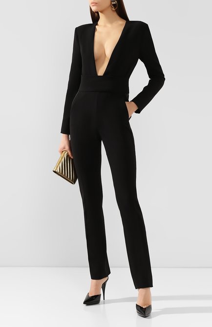 Женский шерстяной комбинезон TOM FORD черного цвета, арт. TU0217-FAX431 | Фото 2 (Материал подклада: Шелк; Материал внешний: Шерсть; Рукава: Длинные; Статус проверки: Проверена категория; Принт: Без принта; Случай: Вечерний; Стили: Романтичный; Женское Кросс-КТ: Комбинезон-одежда; Длина (брюки, джинсы): Стандартные)