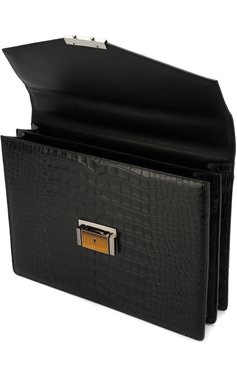 Мужской портфель из кожи аллигатора BRIONI черного цвета, арт. 0ITC0L/P7716 | Фото 4 (Материал: Экзотическая кожа, Натуральная кожа; Материал сплава: Проставлено, Проверено; Драгоценные камни: Проставлено; Размер: large)