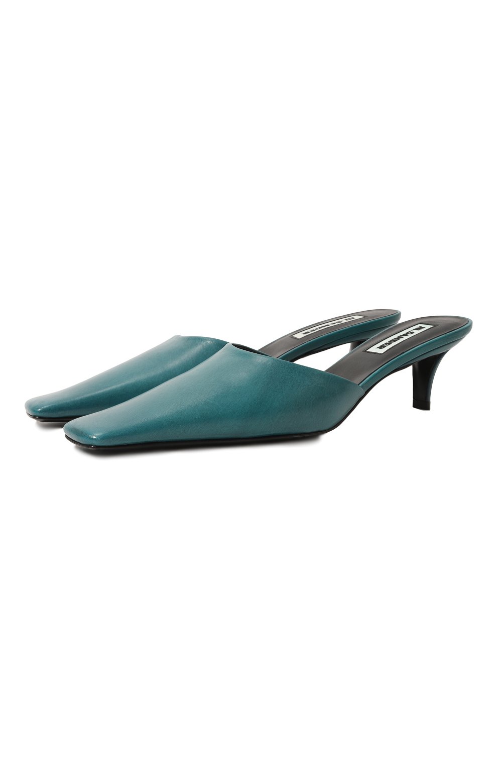 Женские кожаные мюли JIL SANDER голубого цвета, арт. J15WP0063/P4864 | Фото 1 (Каблук высота: Низкий; Материал внутрен ний: Натуральная кожа; Материал сплава: Проставлено; Подошва: Плоская; Каблук тип: Kitten heel; Драгоценные камни: Проставлено)