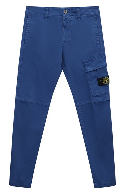 Детские хлопковые брюки STONE ISLAND синего цвета, арт. 30215/10-12 | Фото 1 (Нос: Не проставлено; Материал внешний: Хлопок; Материал сплава: Проставлено)