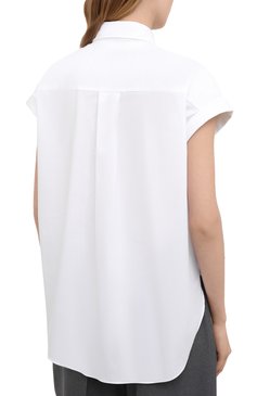 Женская хлопковая рубашка BRUNELLO CUCINELLI белого цве�та, арт. M0091M0336 | Фото 4 (Принт: Без принта; Рукава: Короткие; Женское Кросс-КТ: Рубашка-одежда; Длина (для топов): Удлиненные; Материал внешний: Хлопок; Стили: Кэжуэл)