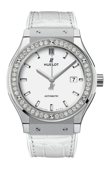 Женские часы classic fusion titanium white diamonds HUBLOT бесцветного цвета, арт. 542.NE.2010.LR.1204 | Фото 1 (Цвет циферблата: Белый; Материал корпуса: Титан; Механизм: Автомат)