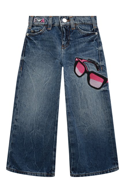 Детские джинсы EMPORIO ARMANI синего цвета, арт. 6H3J33/2DA2Z/0UTLET AW22-23 | Фото 1 (Материал внешний: Хлопок; Детали: Потертости)