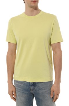 Мужская хлопковая футболка FEDELI салатового цвета, арт. 6UEF0103 | Фото 3 (Принт: Без принта; Рукава: Короткие; Длина (для топов): Стандартные; Материал внешний: Хлопок; Стили: Кэжуэл)