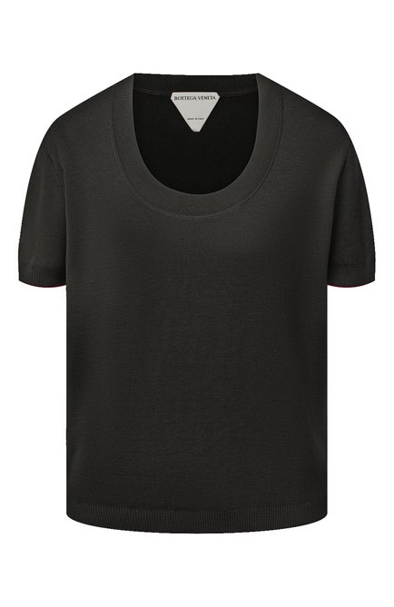 Женская футболка BOTTEGA VENETA темно-зеленого цвета, арт. 647549/V0A50 | Фото 1 (Материал внешний: Шерсть, Хлопок, Кашемир; Рукава: Короткие; Стили: Кэжуэл; Длина (для топов): Стандартные; Женское Кросс-КТ: Футболка-одежда; Принт: Без принта; Региональные ограничения белый список (Axapta Mercury): RU)
