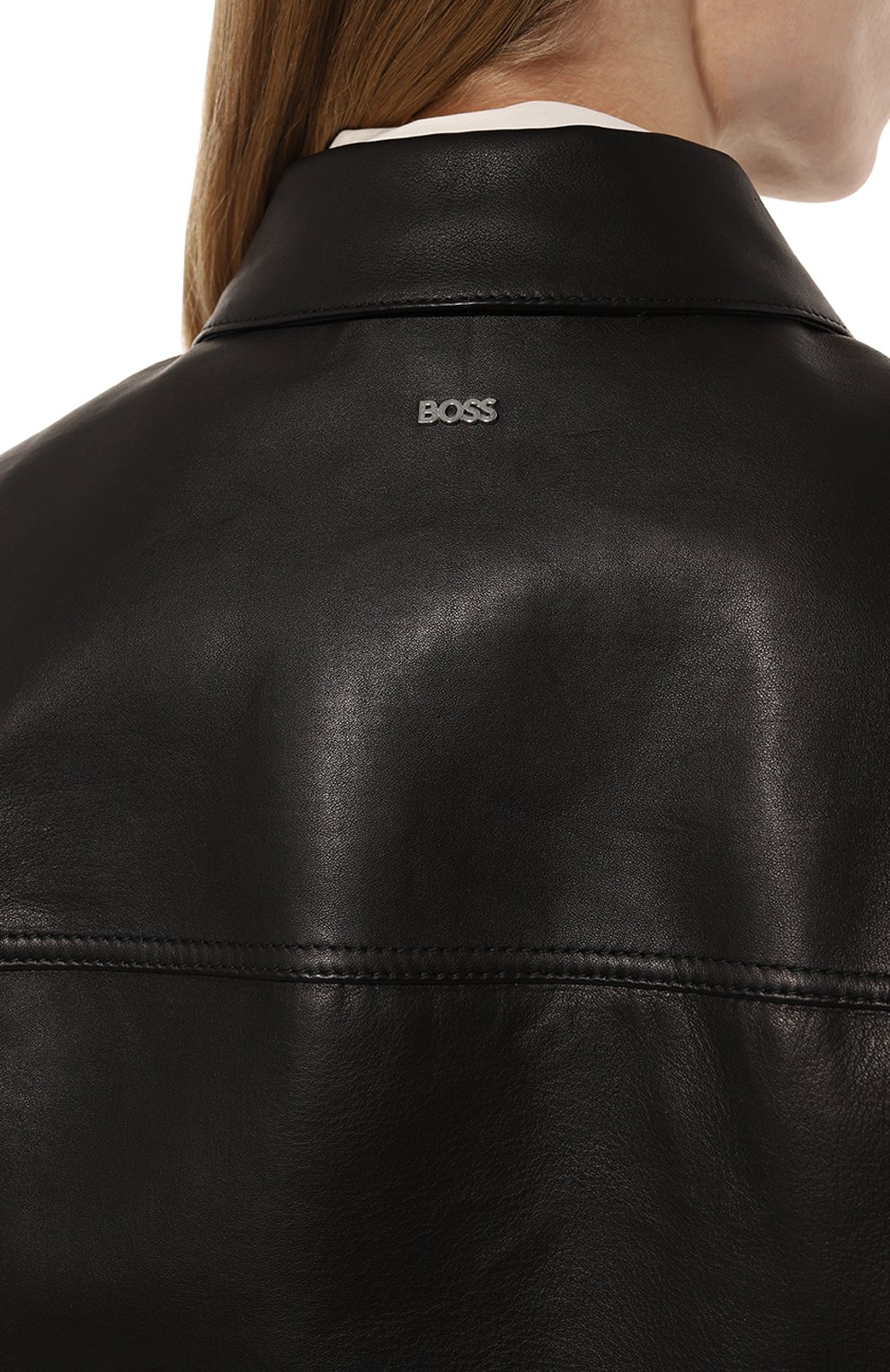Женская кожаная куртка BOSS черного цвета, арт. 50487232 | Фото 6 (Кросс-КТ: Куртка; Рукава: Длинные; Стили: Гламурный; Материал сплава: Проставлено; Материал внешний: Натуральная кожа; Драгоценные камни: Проставлено; Длина (верхняя одежда): Короткие)