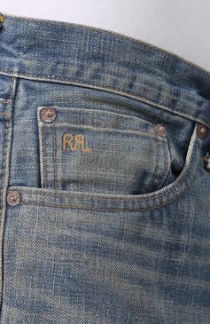 Мужские джинсы прямого кроя RRL голубого цвета, арт. 782658886 | Фото 5 (Силуэт М (брюки): Прямые; Кросс-КТ: Деним; Длина (брюки, джинсы): Стандартные; Материал внешний: Хлопок; Статус проверки: Проверено, Проверена категория; Детали: Потертости)