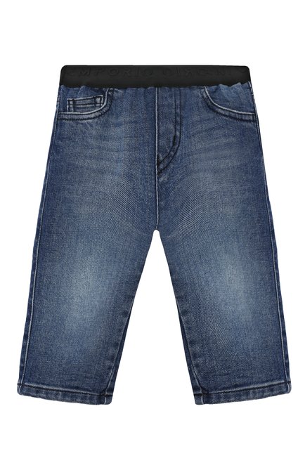 Детские джинсы EMPORIO ARMANI синего цвета, арт. 6RHJ07/4D3UZ | Фото 1 (Материал сплава: Проставлено; Нос: Не проставлено; Материал внешний: Хлопок)