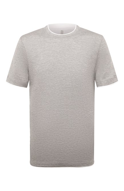 Мужская футболка из шелка и хлопка BRUNELLO CUCINELLI серого цвета по цене 41600 руб., арт. MTS377427 | Фото 1