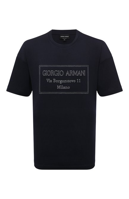 Мужского хлопковая футболка GIORGIO ARMANI темно-синего цвета по цене 45000 руб., арт. 6RSM53/SJFBZ | Фото 1