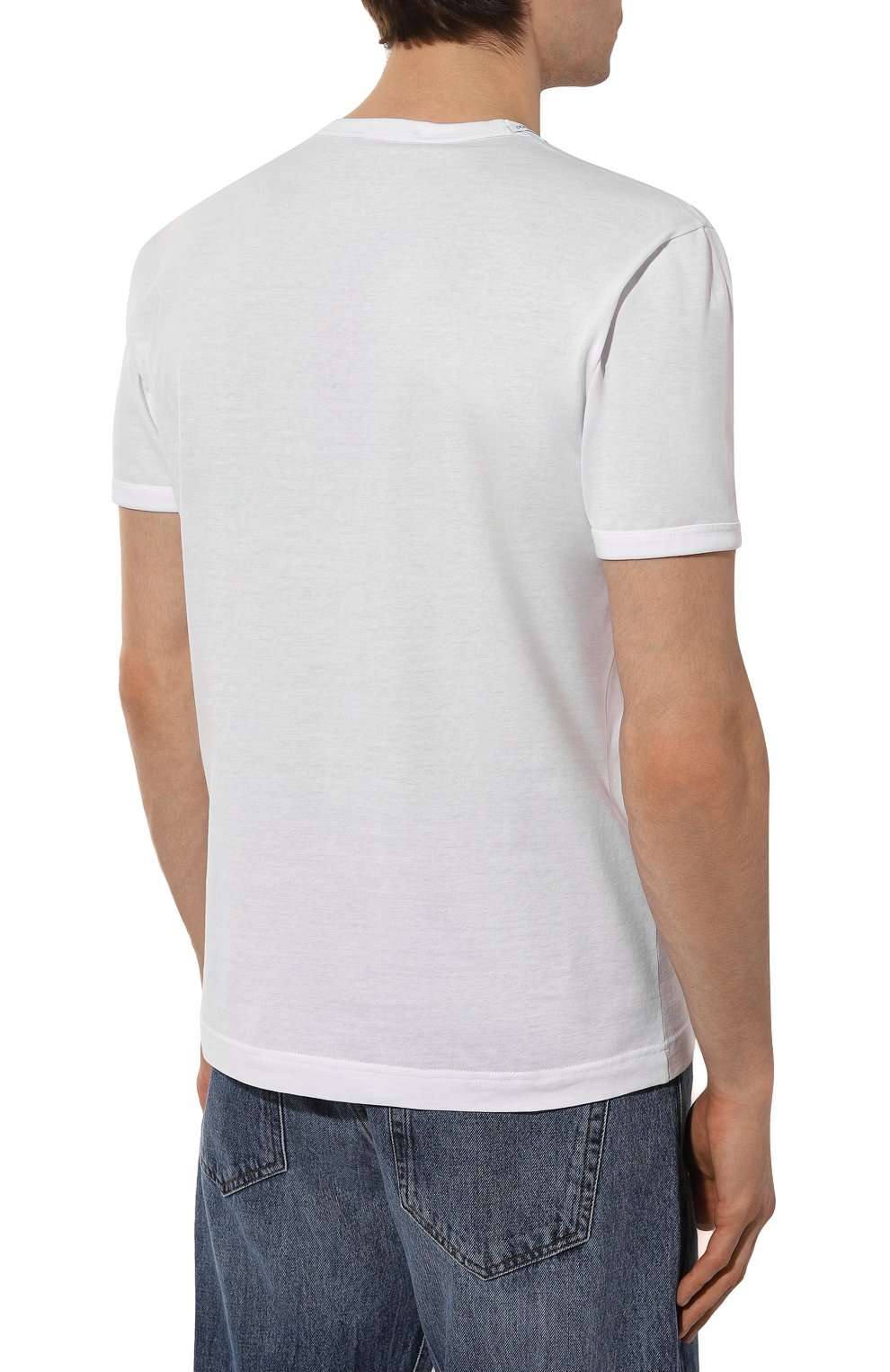 Мужская хлопковая футболка DOLCE & GABBANA белого цвета, арт. G8PV1Z/G7WUQ | Фото 4 (Принт: Без принта; Рукава: Короткие; Длина (для топов): Стандартные; Материал внешний: Хлопок; Стили: Кэжуэл)
