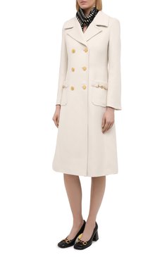 Женское шерстяное пальто GUCCI молочного цвета, арт. 592185/ZHW03 | Фото 3 (Материал внешний: Шерсть; Рукава: Длинные; Длина (верхняя одежда): До колена; Региональные ограничения белый список (Axapta Mercury): RU; Стили: Классический; Материал подклада: Вискоза; 1-2-бортные: Двубортные)