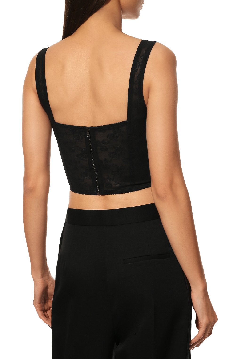 Женский топ-бюстье DOLCE & GABBANA черного цвета, арт. F7W98T/G9921 | Фото 4 (Кросс-КТ: без рукавов; Стили: Гламурный; Материал внутренний: Не назначено; Рукава: На бретелях; Материал внешний: Синтетический материал; Региональные ограничения белый список (Axapta Mercury): RU; Материал сплава: Проставлено; Драгоценные камни: Проставлено; Длина (для топов): Укороченные; Материал подклада: Хлопок; Статус проверки: Проверена категория)