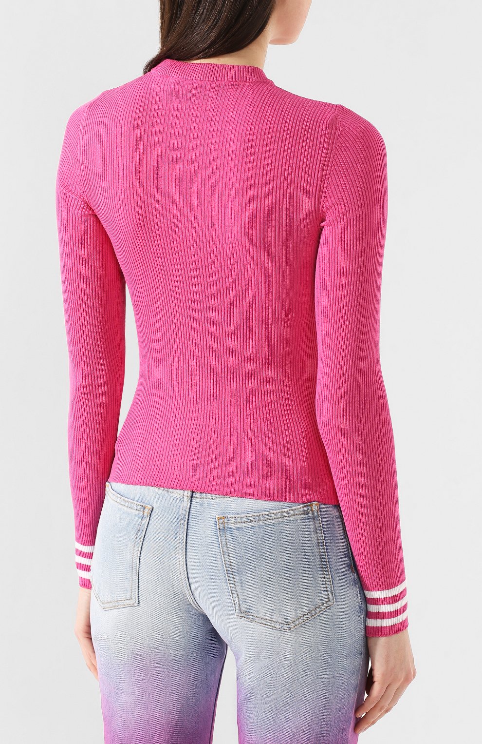 Женский пуловер из вискозы OFF-WHITE фуксия цвета, арт. 0WHE002R20H330682800 | Фото 4 (Рукава: Длинные; Длина (для топов): Стандартные; Материал внешний: Вискоза; Женское Кросс-КТ: Пуловер-одежда; Статус проверки: Проверена категория)