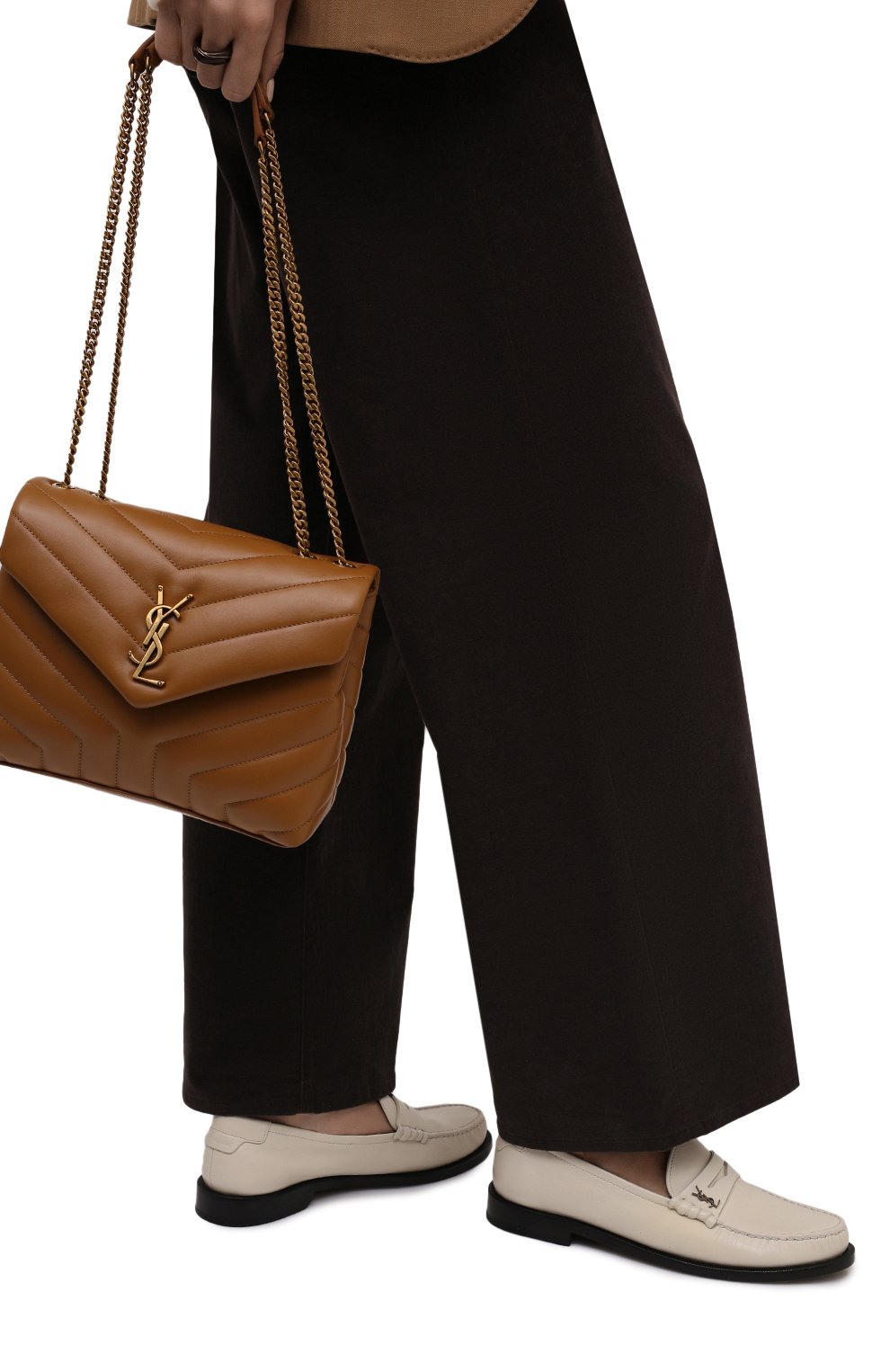 Женские кожаные лоферы SAINT LAURENT кремвого цвета, арт. 670232/18RTT | Фото 3 (Каблук высота: Низкий; Материал внутренний: Нату ральная кожа; Подошва: Плоская)