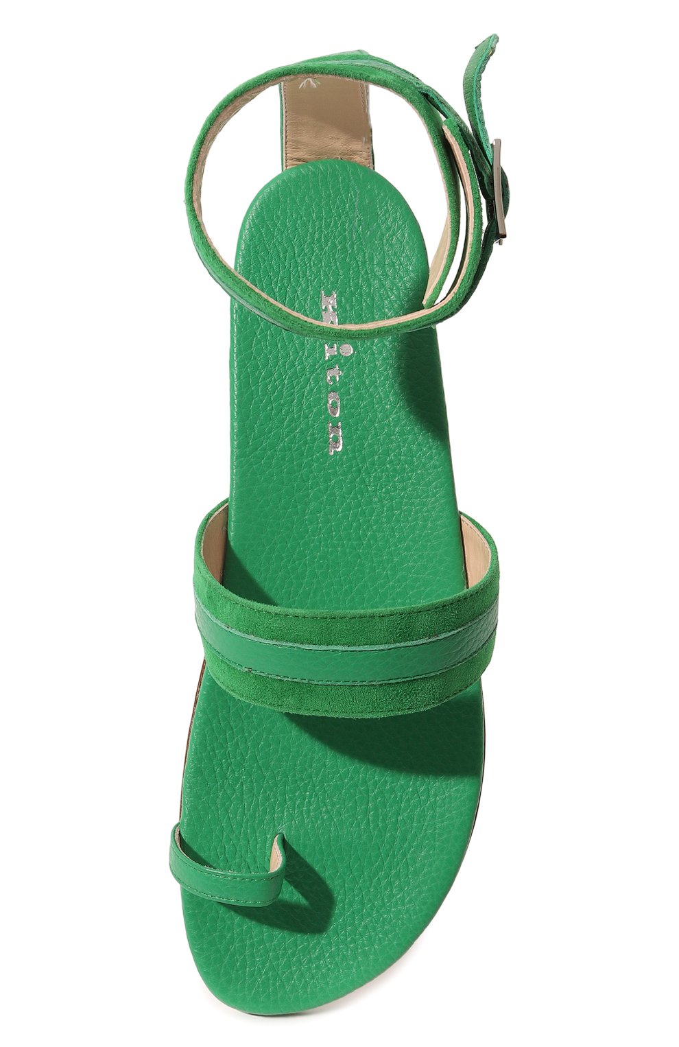 Женские кожаные сандалии KITON зеленого цвета, арт. D55803X04R99 | Фото 6 (Каблук высота: Низкий; Материал внутренний: Натуральная кожа; Материал сплава: Проставлено; Подошва: Плоская; Драгоценные камни: Проставлено)