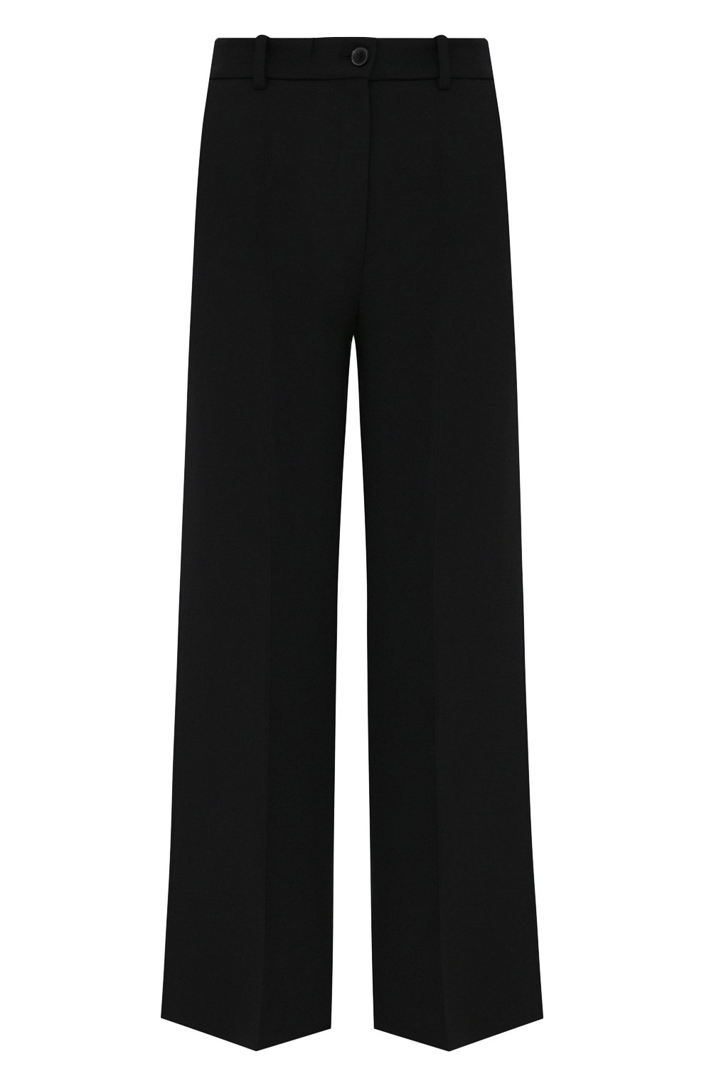 Женские брюки из шерсти и шелка VALENTINO черного цвета, арт. WB3RB4F01CF | Фото 1 (Силуэт Ж (брюки и джинсы): Широкие; Материал внешний: Шерсть, Шелк; Длина (брюки, джинсы): Стандартные; Женское Кросс-КТ: Брюки-одежда; Материал сплава: Проставлено; Драгоценные камни: Проставлено; Стили: Кэжуэл)