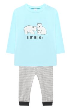 Детский хлопковая пижама SANETTA голубого цвета, арт. 221577 | Фото 1 (Рукава: Длинные; Материал внешний: Хлопок; Ростовка одежда: 9 мес | 74 см, 12 мес | 80 см, 18 мес | 86 см, 24 мес | 92 см, 36 мес | 98 см)