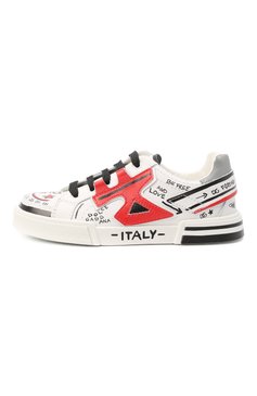 Мужского кожаные кеды DOLCE & GABBANA черно-белого цвета, арт. DA5051/AY205/29-36 | Фото 2 (Мальчики Кросс-КТ: Обувь-низкие; Региональные ограничения белый список (Axapta Mercury): Не проставлено; Нос: Не проставлено)