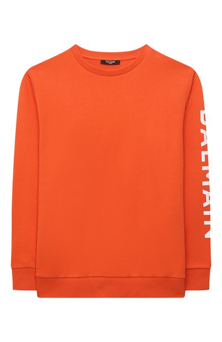 Детский хлопковый свитшот BALMAIN оранжевого цвета, арт. 6Q4740 | Фото 1 (Материал внешний: Хлопок; Рукава: Длинные; Мальчики Кросс-КТ: Толстовка-одежда, Свитшот-одежда)
