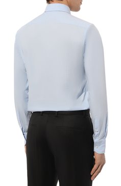 Мужская хлопковая сорочка BOSS голубого цвета, арт. 50469345 | Фото 5 (Манжеты: На пуговицах; Рукава: Длинные; Длина (для топов): Стандартные; Рубашки М: Slim Fit; Материал внешний: Хлопок; Случай: Формальный; Принт: Однотонные)