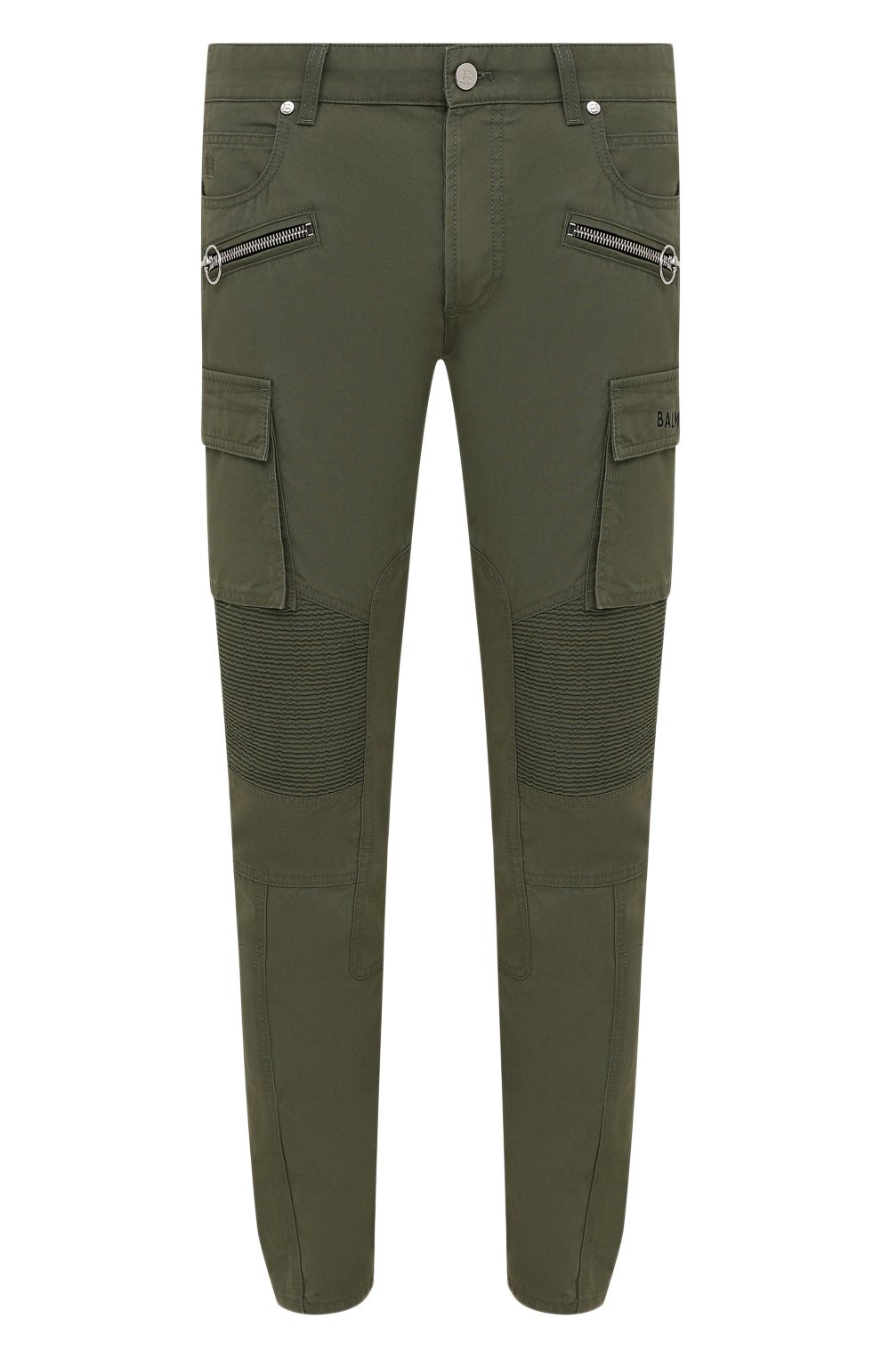Мужские джинсы BALMAIN хаки цвета, арт. WH0MG060/162D | Фото 1 (Силуэт М (брюки): Узкие; Кросс-КТ: Деним; Длина (брюки, джинсы): Стандартные; Стили: Гранж; Материал внешний: Хлопок)