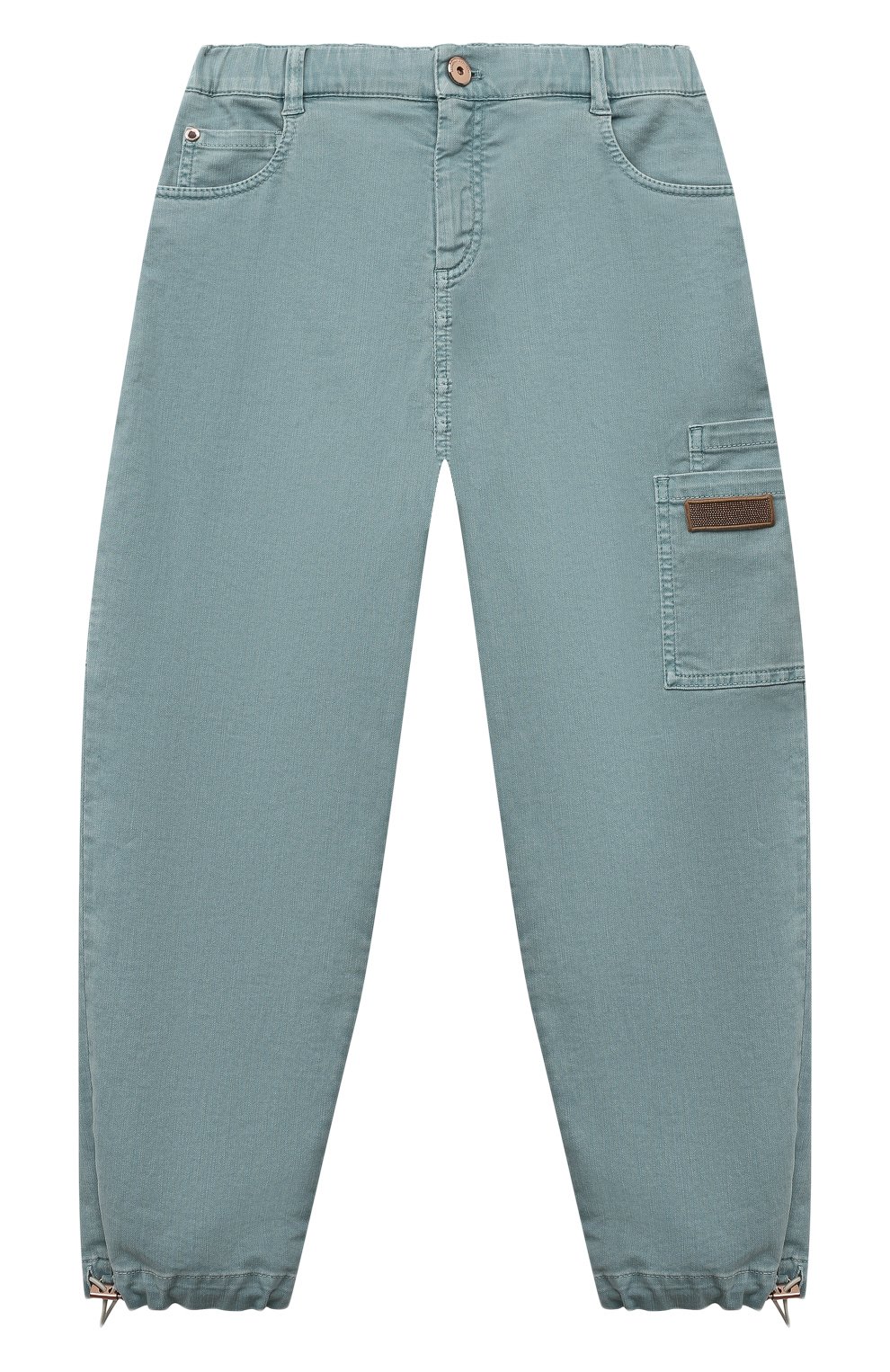 Детские джинсы BRUNELLO CUCINELLI бирюзового цвета, арт. BA080P490B | Фото 1 (Материал внешний: Хлопок, Лиоцелл, Растительное волокно)