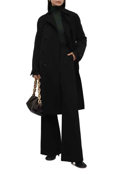Женский шерстяной тренч BOTTEGA VENETA черного цвета, арт. 666052/V0B20 | Фото 2 (Материал внешний: Шерсть; Материал подклада: Хлопок; Рукава: Длинные; Длина (верхняя одежда): Длинные; Стили: Кэжуэл)