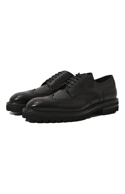 Мужские кожаные дерби W.GIBBS черного цвета, арт. 7260001/2197 | Фото 1 (Материал внутренний: Натуральная кожа; Стили: Классический; Мужское Кросс-КТ: Броги-обувь; Материал внешний: Кожа)