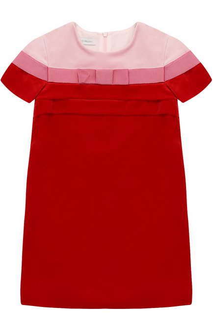 Детское бархатное мини-платье прямого кроя с бантом I PINCO PALLINO красного цвета, арт. 1702101034/07449/2-6 | Фото 1 (Материал подклада: Хлопок; Рукава: Короткие; Материал внешний: Хлопок; Статус проверки: Проверено, Проверена категория; Девочки Кросс-КТ: Платье-одежда)