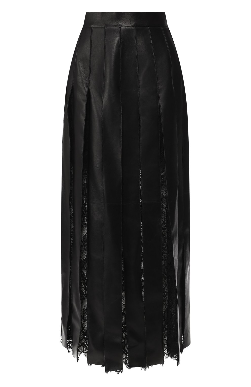 Женская черная кожаная юбка-миди с кружевными вставками ELIE SAAB ...